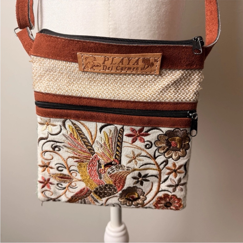 Embroidered Crossbody Purse Bag Floral Bird Adjustable Strap Front NOT FOR SALE - Picture 2 of 7